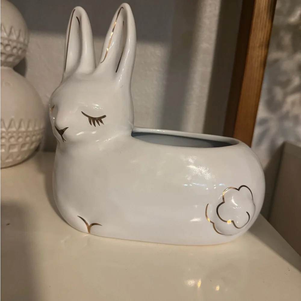 West elm White Ceramic Bunny Planter
